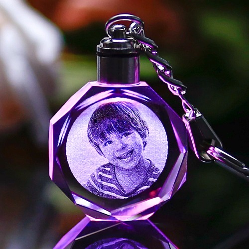 LASER ENGRAVED CRYSTAL GLASS KEY CHAIN