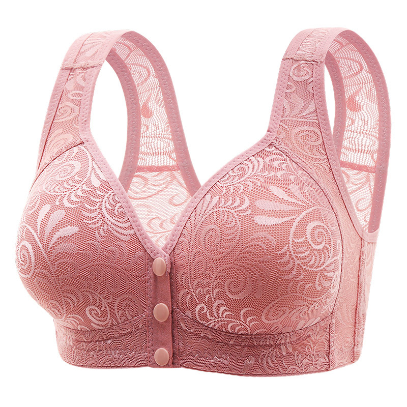 Sexy front-button bra for middle-aged and elderly mothers, no steel ring, large size, gathered, anti-sagging bra, vest bra