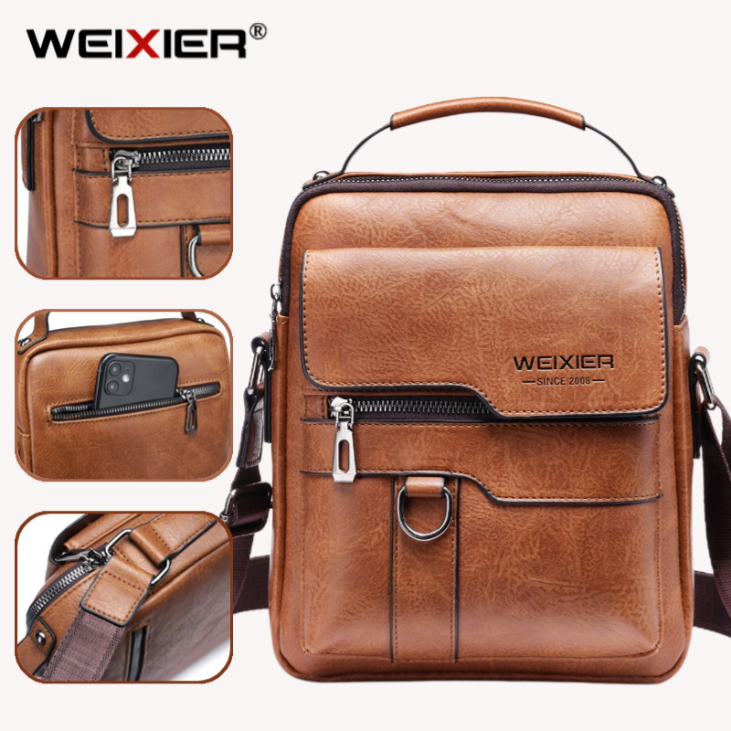 Men's high-end retro shoulder bag waterproof vertical business men's bag versatile men's casual small shoulder bag